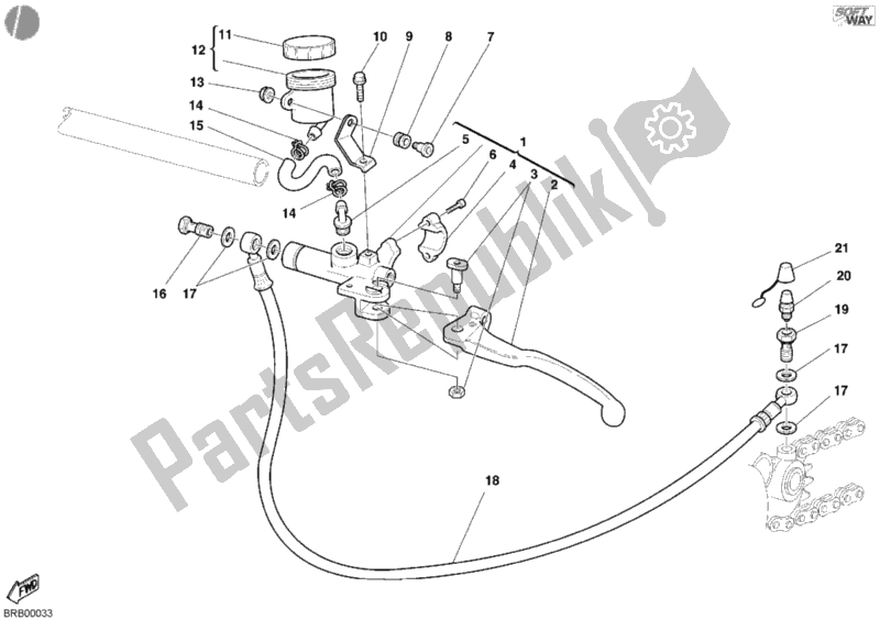 All parts for the Clutch Master Cylinder of the Ducati Sport ST4 S 996 2002